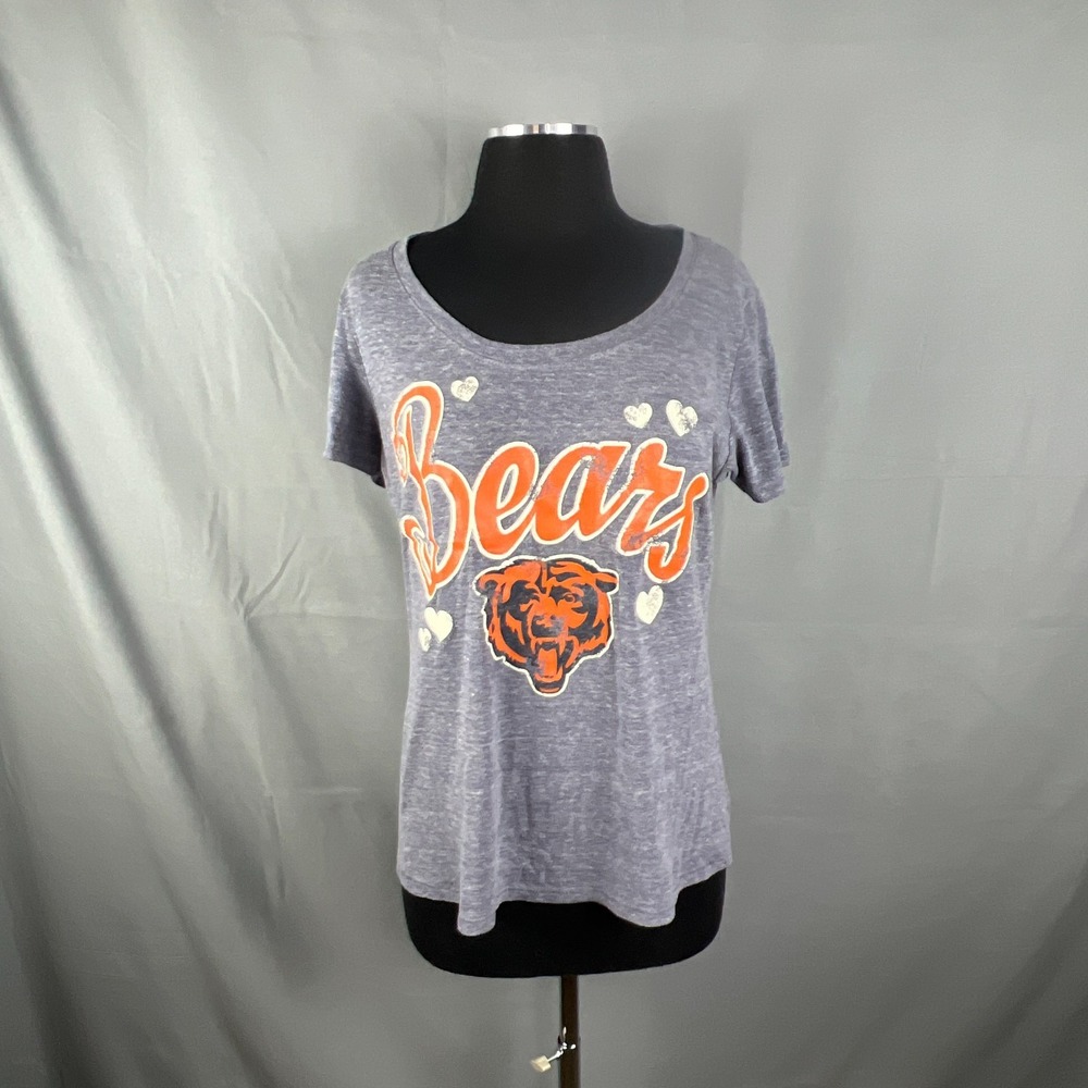 Chicago Bears Football T Shirt Womens Heathered Gray Distressed NFL Team Apparel